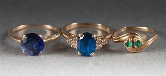 Appraisal: Three K gold and gemstone rings grams total Estimate -