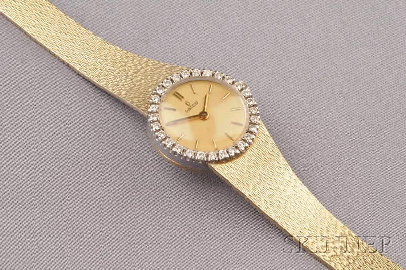 Appraisal: kt Gold and Diamond Wristwatch Concord the goldtone dial with