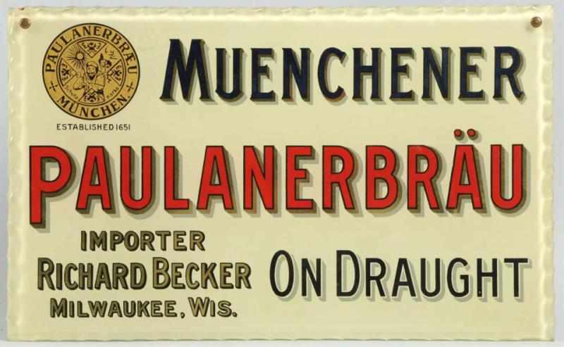 Appraisal: Paulanerbrau Brew Pinched-Edge Reverse Glass Sign Importer Richard Becker Milwaukee