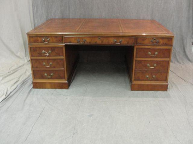 Appraisal: Yew Wood Georgian Style Leathertop Kneehole Desk From a Stamford