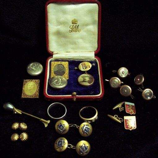 Appraisal: A pair of Masonic cufflinks sundry buttons etc