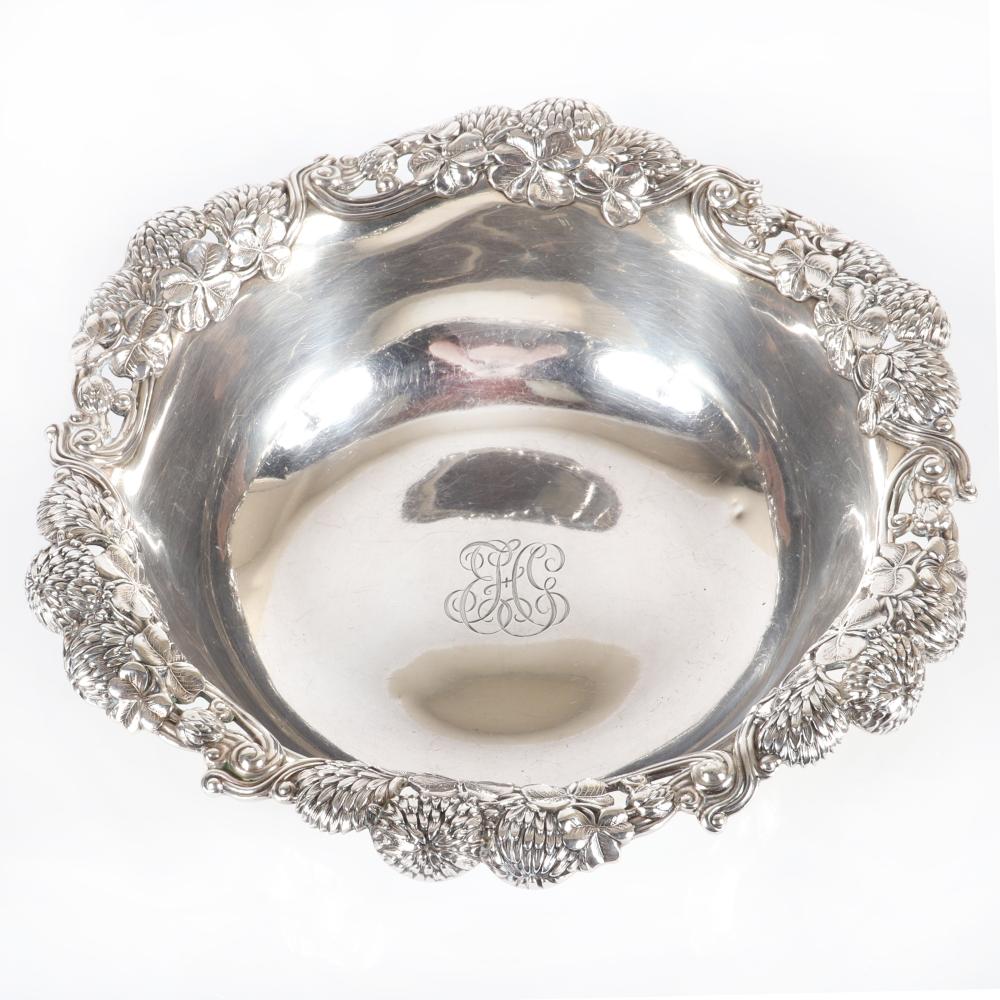 Appraisal: TIFFANY CO MAKERS STERLING SILVER BOWL WITH PIERCED CLOVER FLOWER