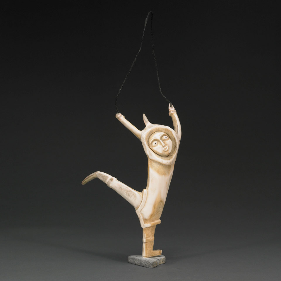 Appraisal: ROBERT KUPTANA - Paulatuk CHILD SKIPPING antler stone sinew signed