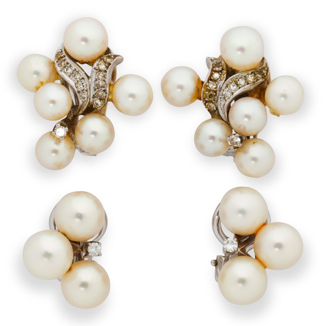 Appraisal: A GROUP OF CULTURED PEARL AND FOURTEEN KARAT WHITE GOLD