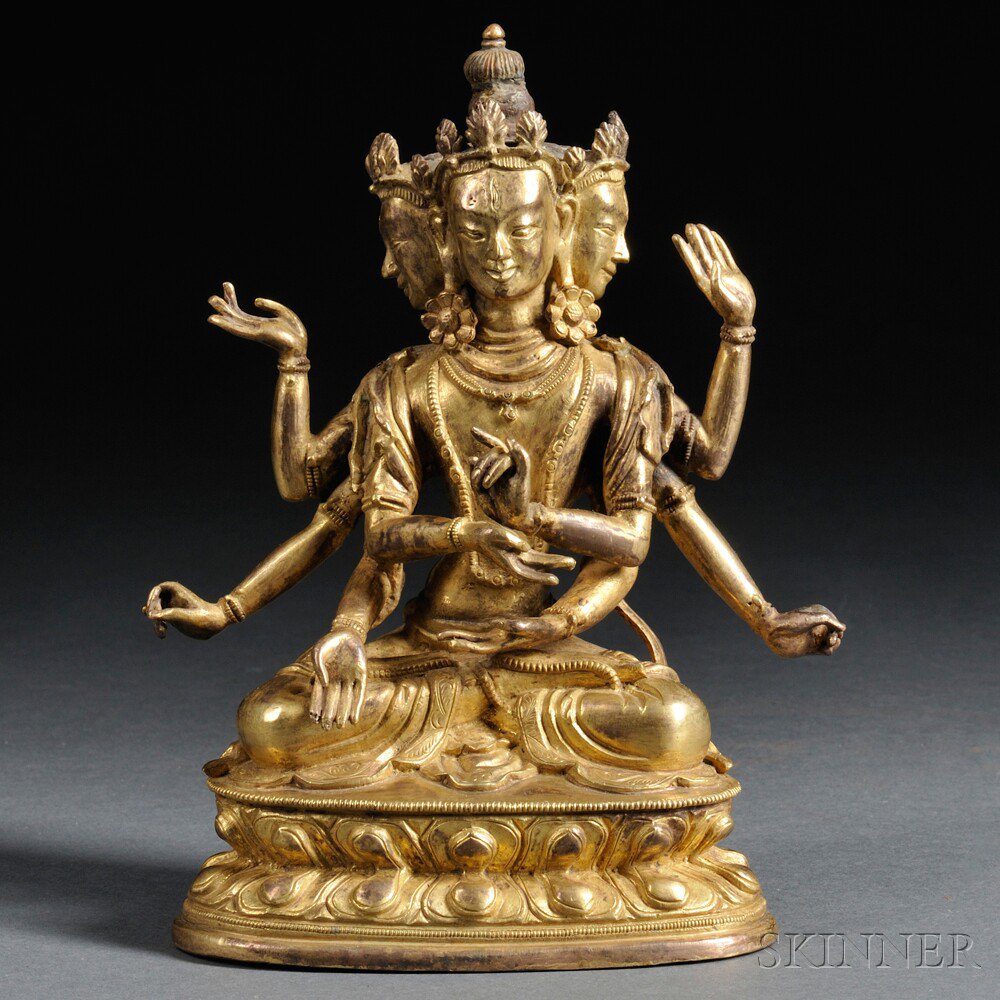 Appraisal: Gilt-bronze Figure of Usnisavijaya Sino-Tibet the eight-armed three-headed deity cast