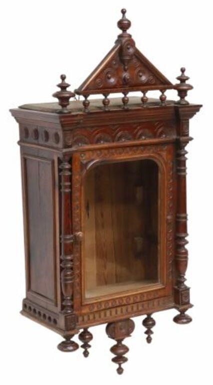 Appraisal: French Henri II style pine wall-mounted vitrine display cabinet late