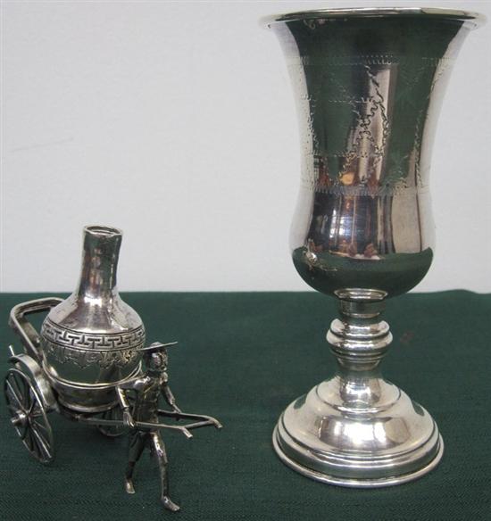 Appraisal: STERLING AND ORIENTAL SILVER Sterling Kiddush cup with engraved Star