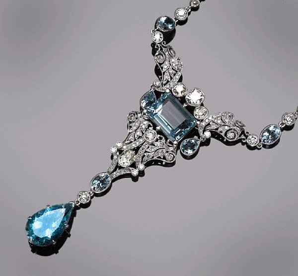 Appraisal: An aquamarine and diamond necklace estimated total aquamarine weight carats