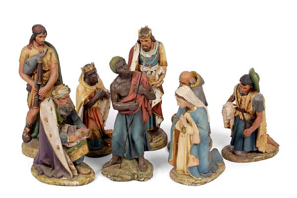 Appraisal: A set of eight polychrome nativity figures largest measures height