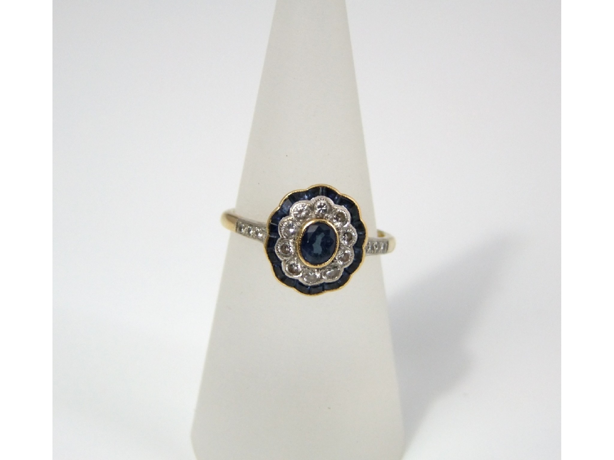 Appraisal: An ct gold diamond and sapphire ring in the art