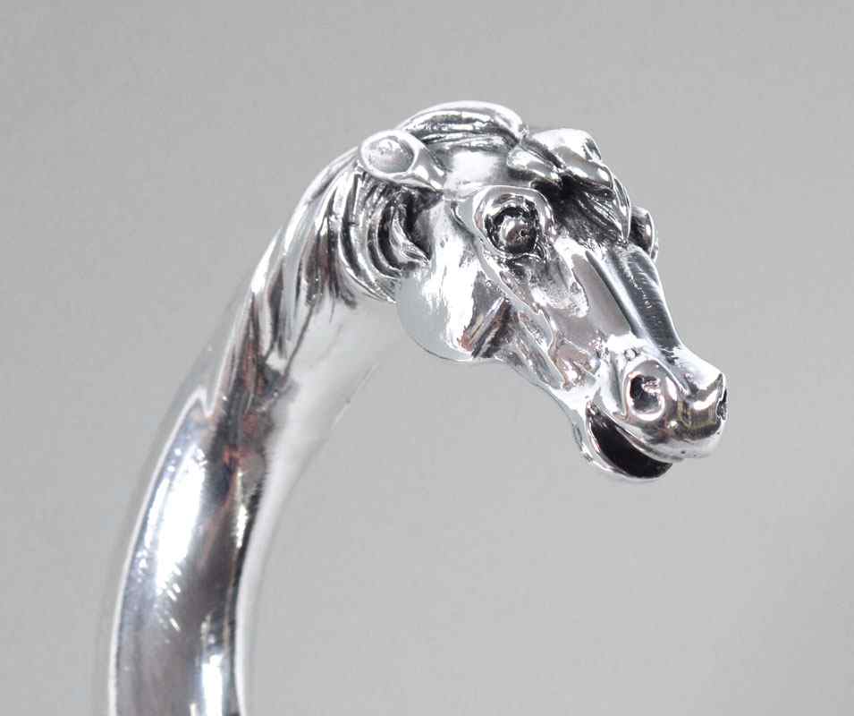 Appraisal: ITALIAN RIEMPITO SILVER HORSE HEAD WALKING STICK Reinforced sterling horse