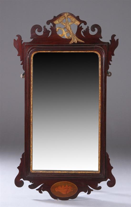 Appraisal: ENGLISH CHIPPENDALE STYLE MAHOGANY LOOKING GLASS early th century Upper