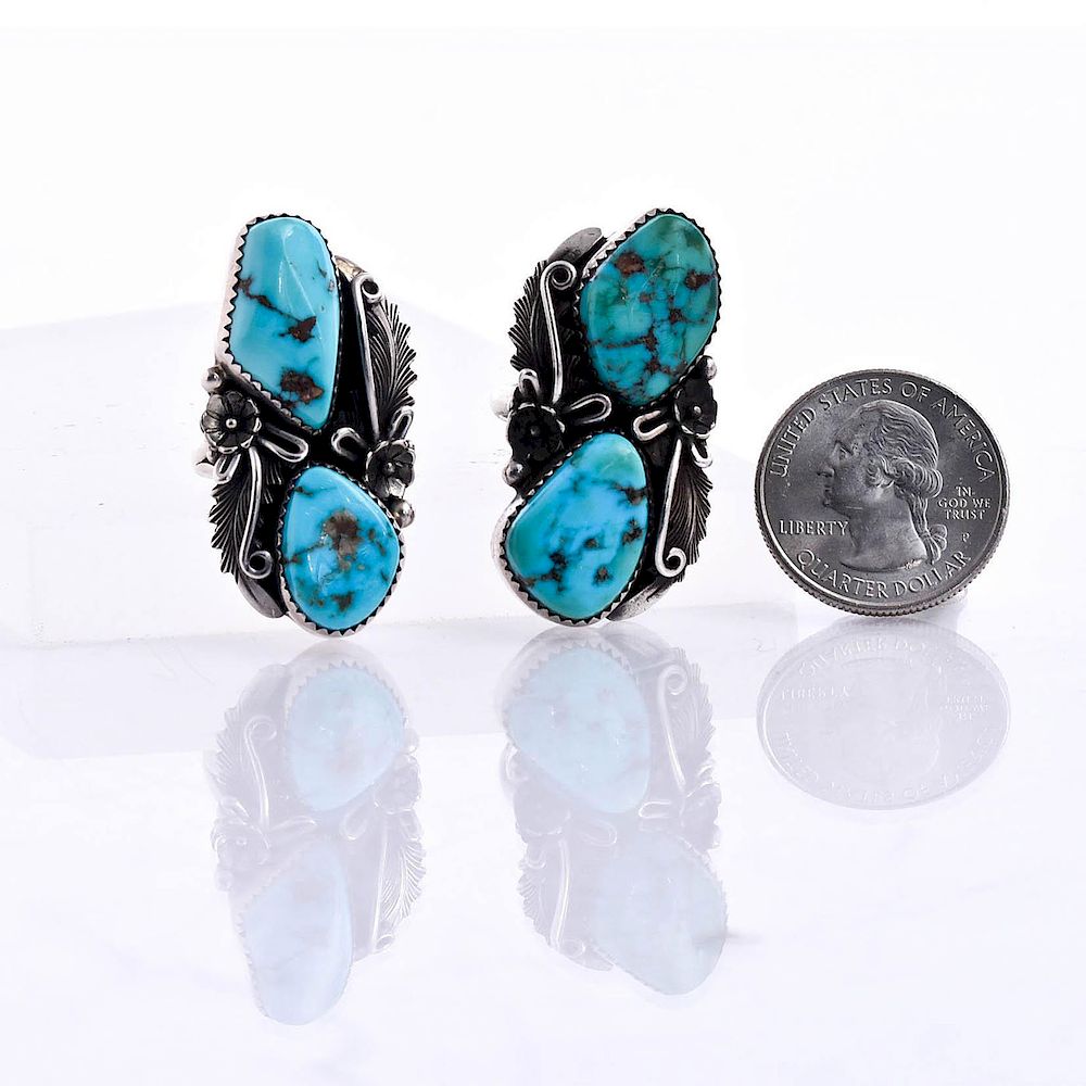 Appraisal: NATIVE AMERICAN NAVAJO SILVER TURQUOISE RINGS Hallmarked silver Navajo artist