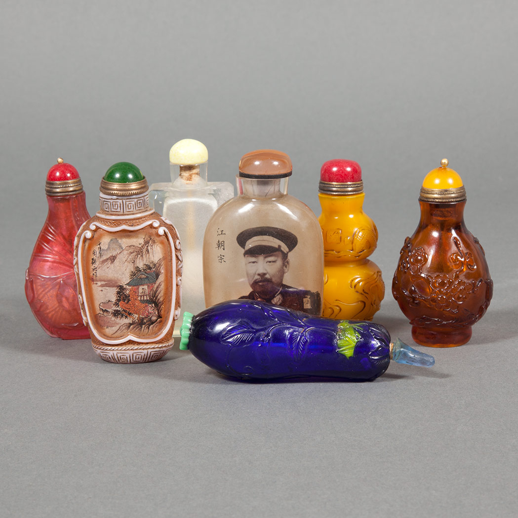 Appraisal: Group of Seven Chinese Glass Snuff Bottles Height of tallest