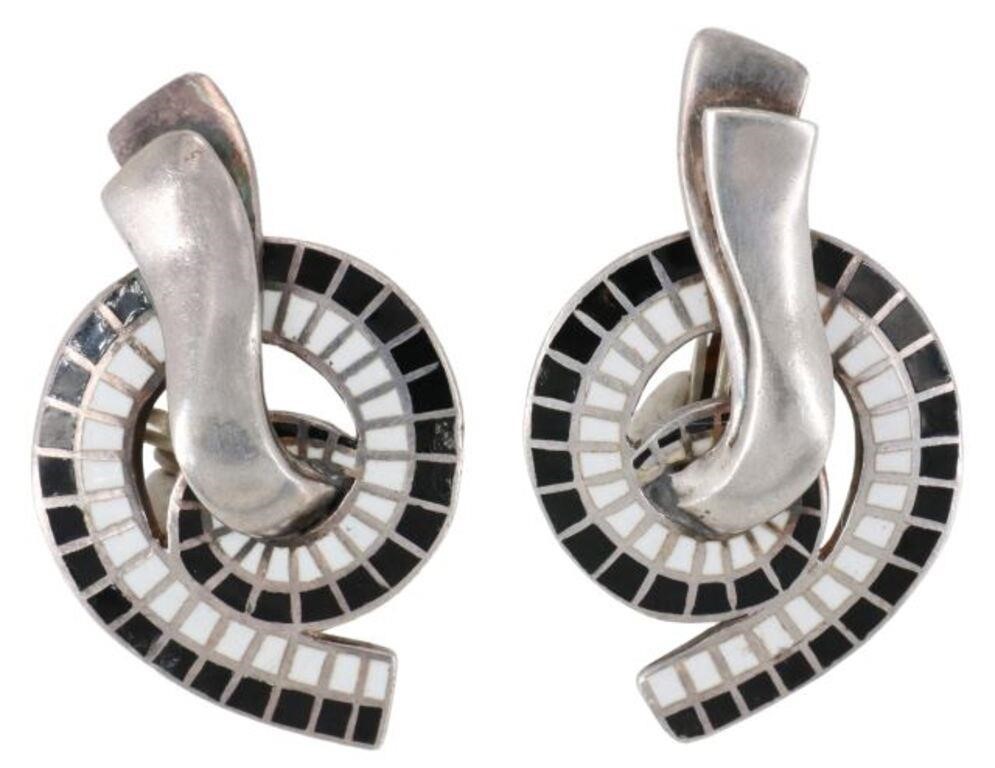 Appraisal: pair Modernist sterling silver earrings Margot de Taxco Margot Van