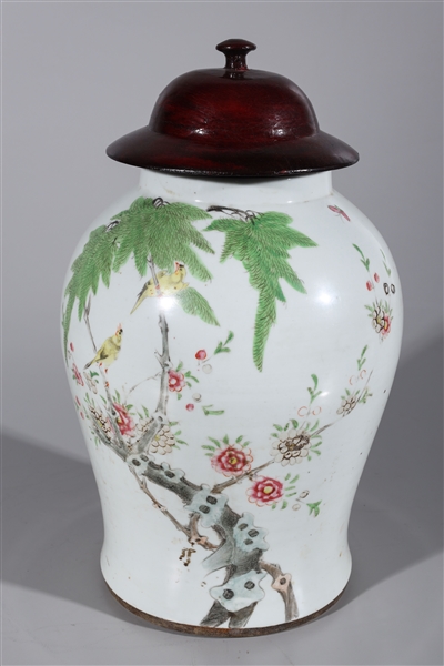 Appraisal: Antique circa Chinese enameled porcelain covered jar birds and trees