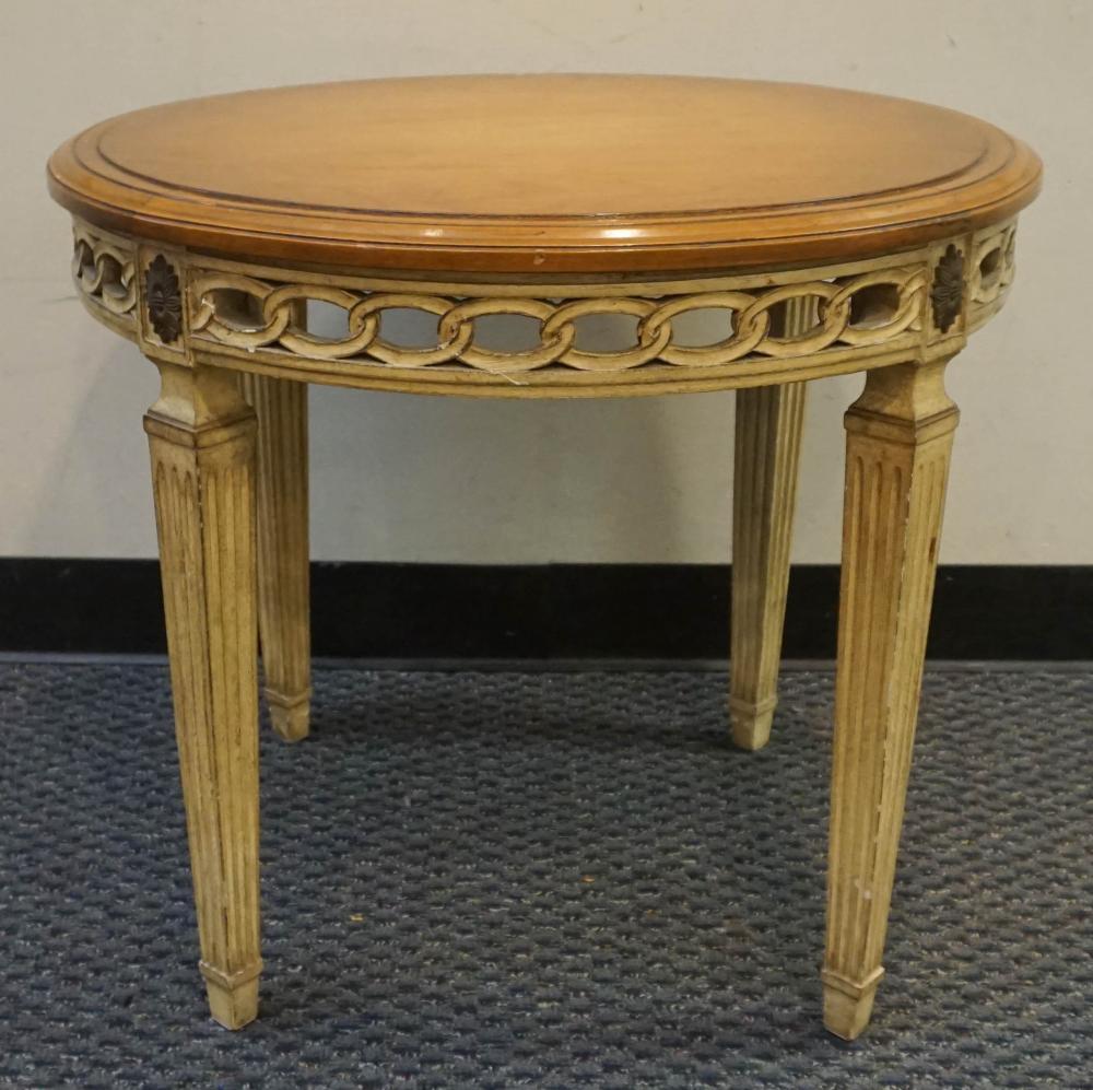 Appraisal: LOUIS XVI STYLE ENAMEL PAINTED AND FRUITWOOD TOP SIDE TABLE