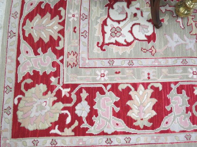 Appraisal: Soumak Handmade Wool Room Size Rug geometric designs soft coloring