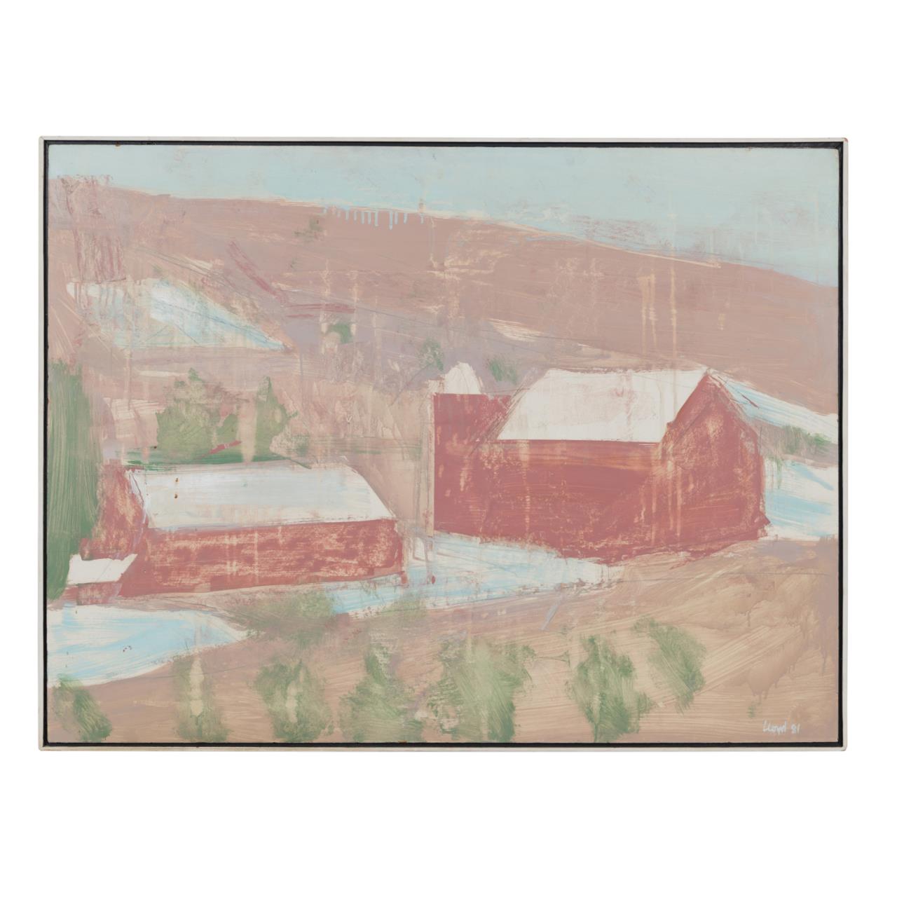 Appraisal: CHRIS LLOYD BARN WITH POND SIGNED O B Chris Lloyd