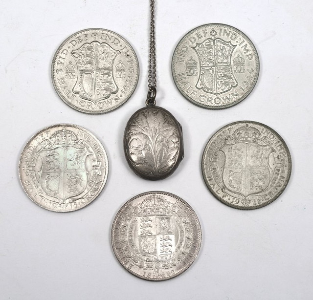 Appraisal: A COLLECTION OF FIVE VICTORIAN SILVER HALF CROWNS together with