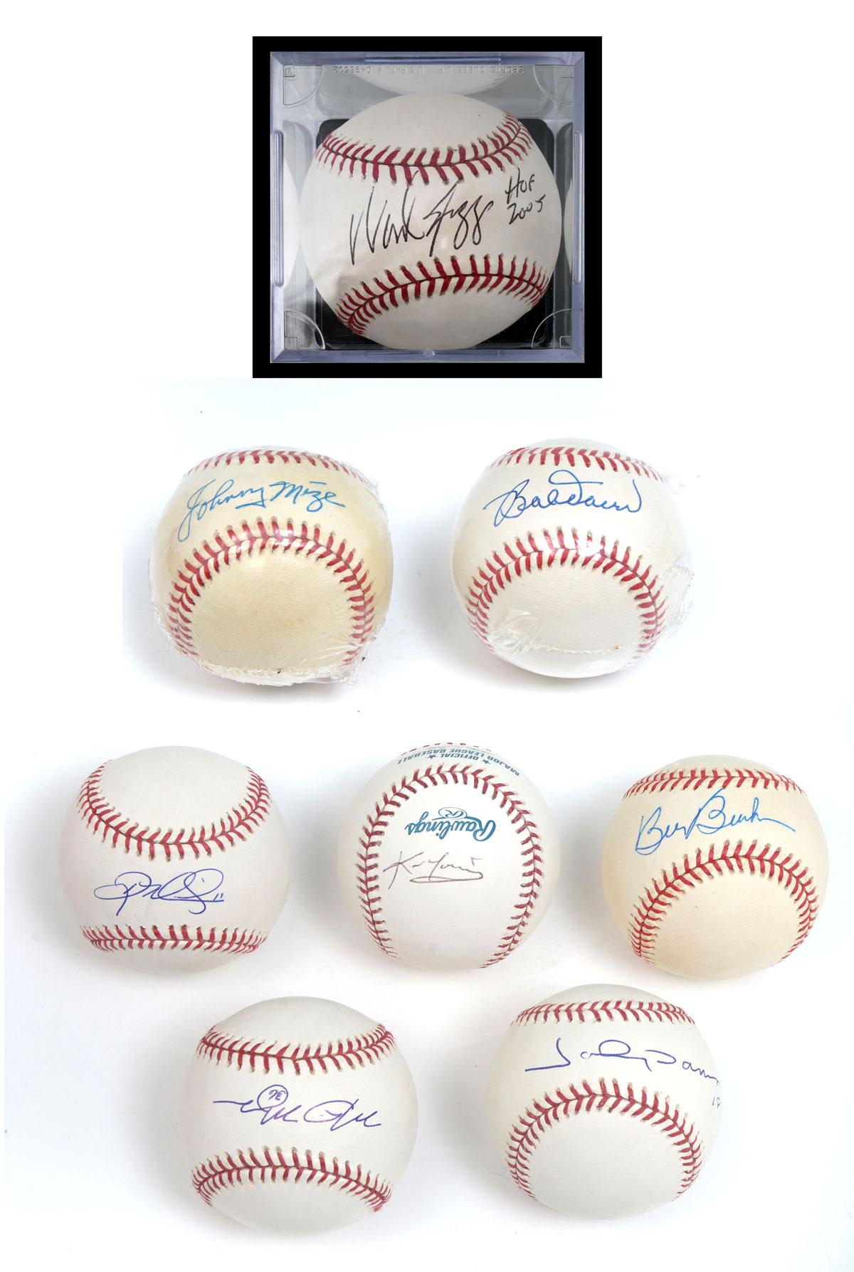 Appraisal: EIGHT AUTOGRAPHED MAJOR LEAGUE BASEBALLS BOGGS MYERS YOUKILIS BUCKNER DAMON