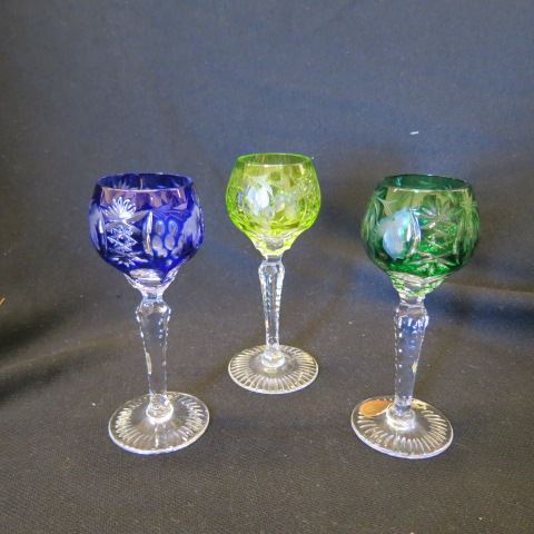 Appraisal: Colored Cut-to-Clear Crystal Cordials clear stems various colors excellent