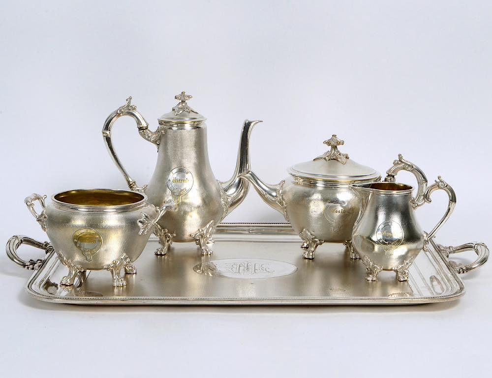 Appraisal: CHRISTOFLE FIVE PIECE SILVER PLATE TEA SERVICE French Late th