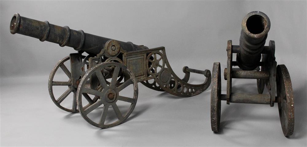 Appraisal: PAIR OF CAST IRON STARTING CANNONS each inscribed RMI l