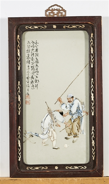 Appraisal: Three Chinese framed painted porcelain plaques each with seal mark