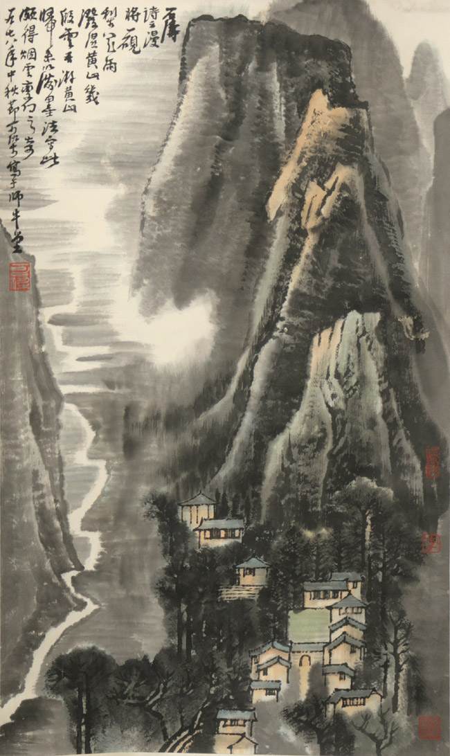 Appraisal: Various Chinese Artists th Century Landscapes Three Hanging Scrolls Two