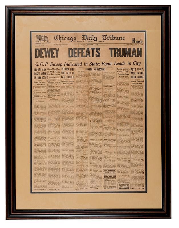 Appraisal: Dewey Defeats Truman Chicago Daily Tribune Full Front Page Truman