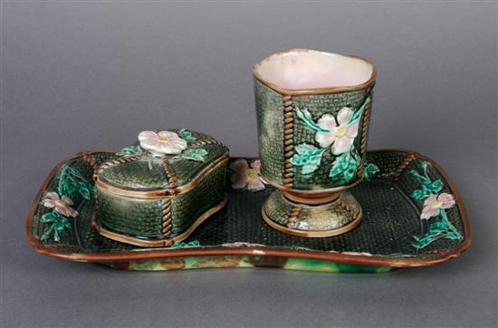 Appraisal: A Majolica Smoking Set Width of tallest inches