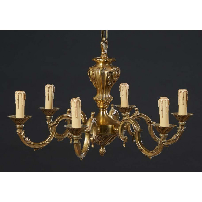 Appraisal: French Louis XV Style Gilt Bronze Six Light Chandelier early