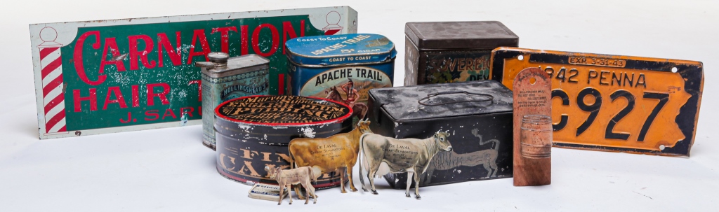 Appraisal: AMERICAN ADVERTISTING AND TOBBACO TINS Early th century Including barber