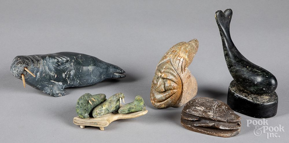 Appraisal: Five Native American Indian soapstone carvings Five Native American Indian