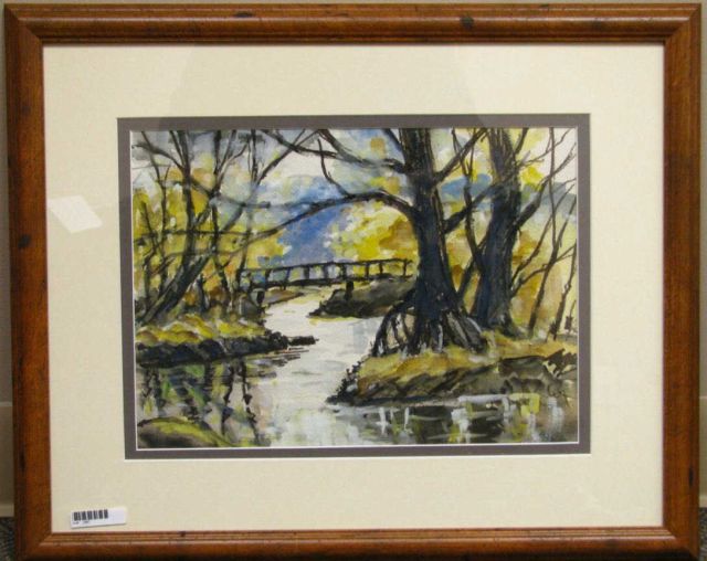 Appraisal: Louis William Bonsib - x watercolor unsigned park bridge landscape