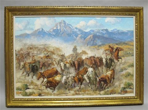 Appraisal: MARCO ANTONIO GOMEZ MEXICAN AMERICAN - CATTLE Oil on canvas