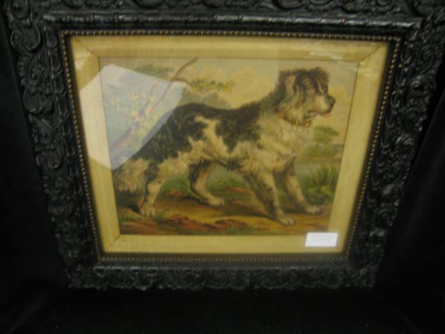 Appraisal: Victorian Chromolithograph of a Dog ornate black frame