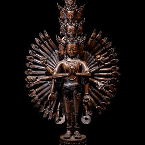 Appraisal: A Large Sino-Tibetan Bronze Figure of Multi-Hand Avalokitesvara TH CENTURY