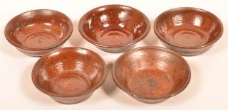 Appraisal: PA Glazed Redware Pottery Sauce Dishes Lot of Five Pennsylvania