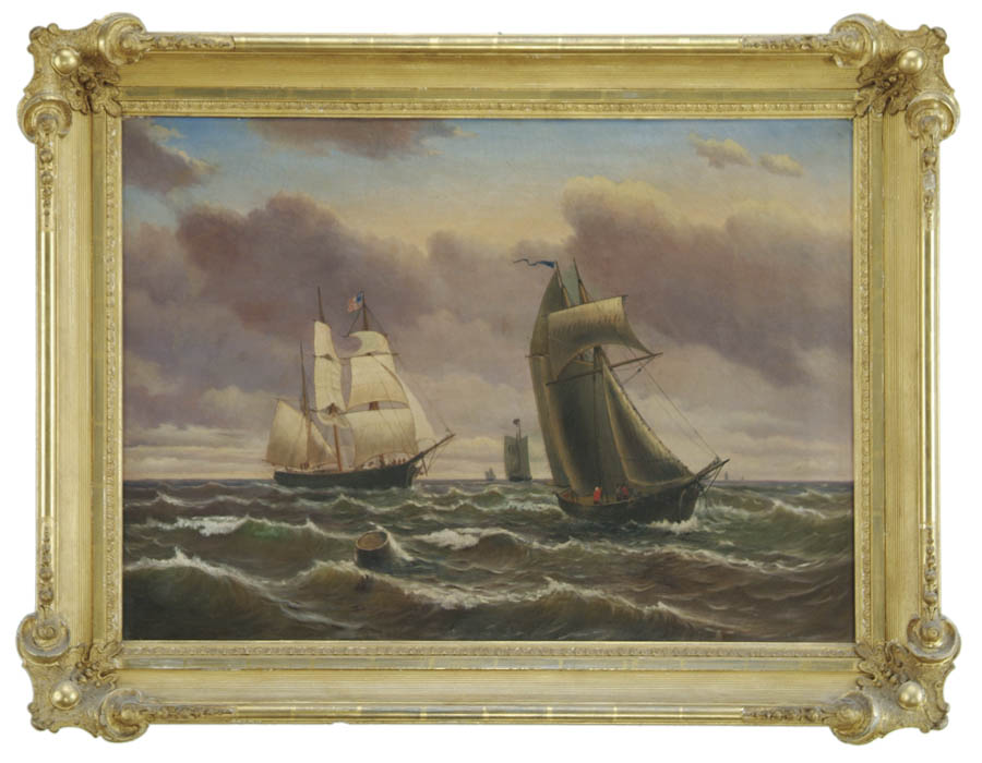 Appraisal: UNSIGNED th Century MARINE SCENE WITH SHIPS Large oil on