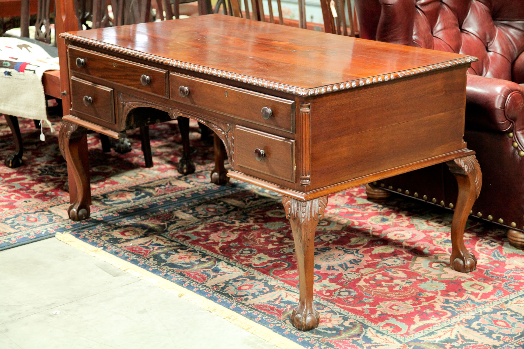 Appraisal: PARTNERS DESK American early th century mahogany with poplar secondary