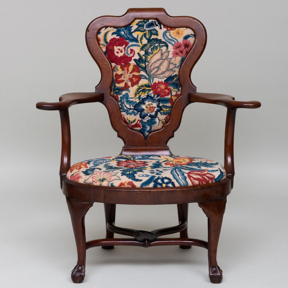 Appraisal: George II Mahogany Armchair Fitted with period needlework upholstery x