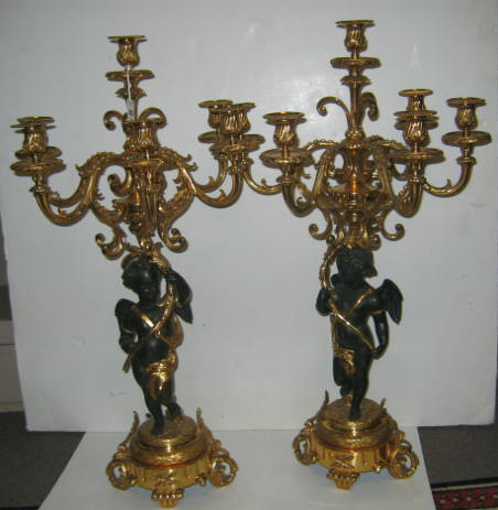 Appraisal: PAIR GILT BRONZE SIX LIGHT CANDELABRA Scrolling foliate six arms