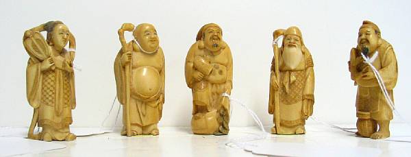 Appraisal: An ivory set of the 'Seven Lucky Gods' Each with