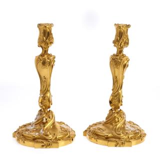 Appraisal: Very Fine pair Louis XV ormolu candlesticks Very Fine pair