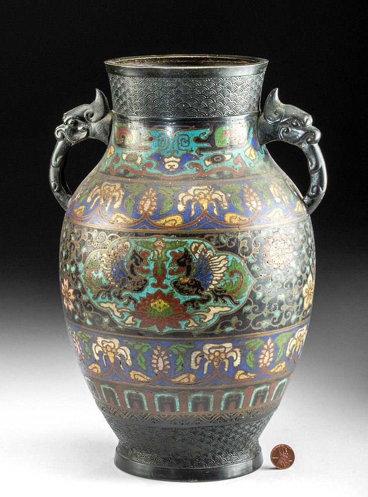 Appraisal: th C Chinese Qing Leaded Brass Cloisonne Vase East Asia