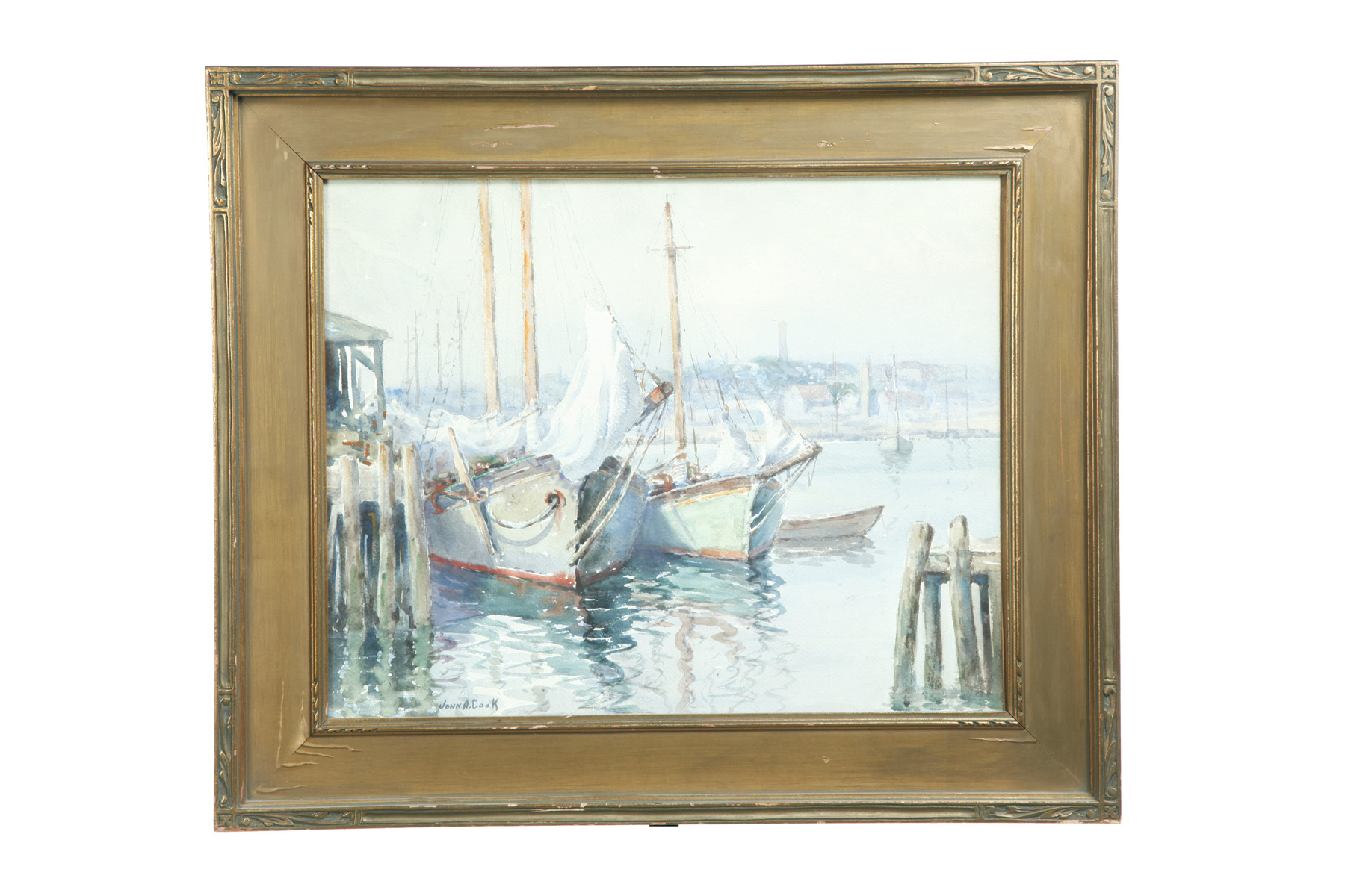 Appraisal: HARBOR SCENE BY JOHN A COOK MASSACHUSETTS - Watercolor on