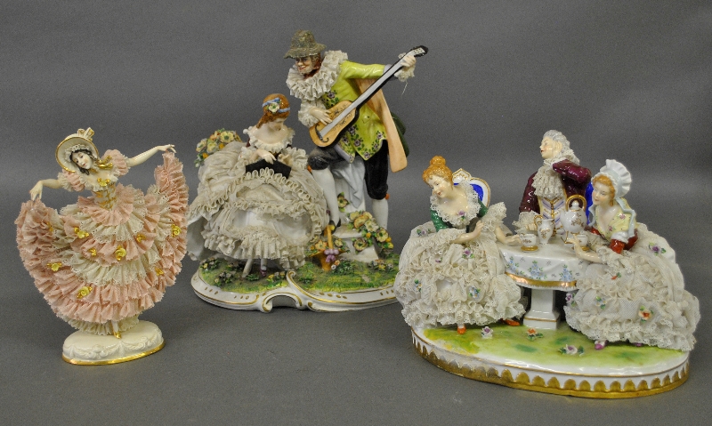 Appraisal: - Three German figural groups As found Largest h x