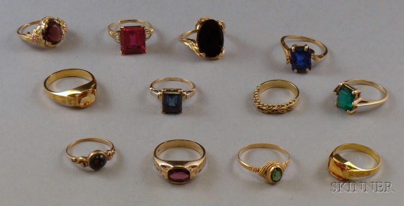 Appraisal: Eleven Art Deco and Later Mostly kt Gold and Gem-set